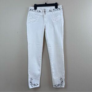 Gamas Collection White Embroidered Embellished Skinny Jeans Women’s Size 12